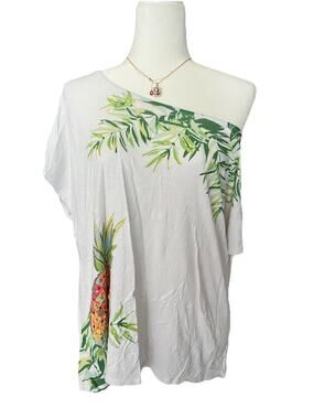 Women's Palm Harbour Size XL Flowy White Blouse Leaf Pineapple Sequin Details